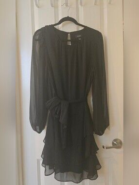 MSK Black Long-Sleeve Tiered Tie-Waist Dress